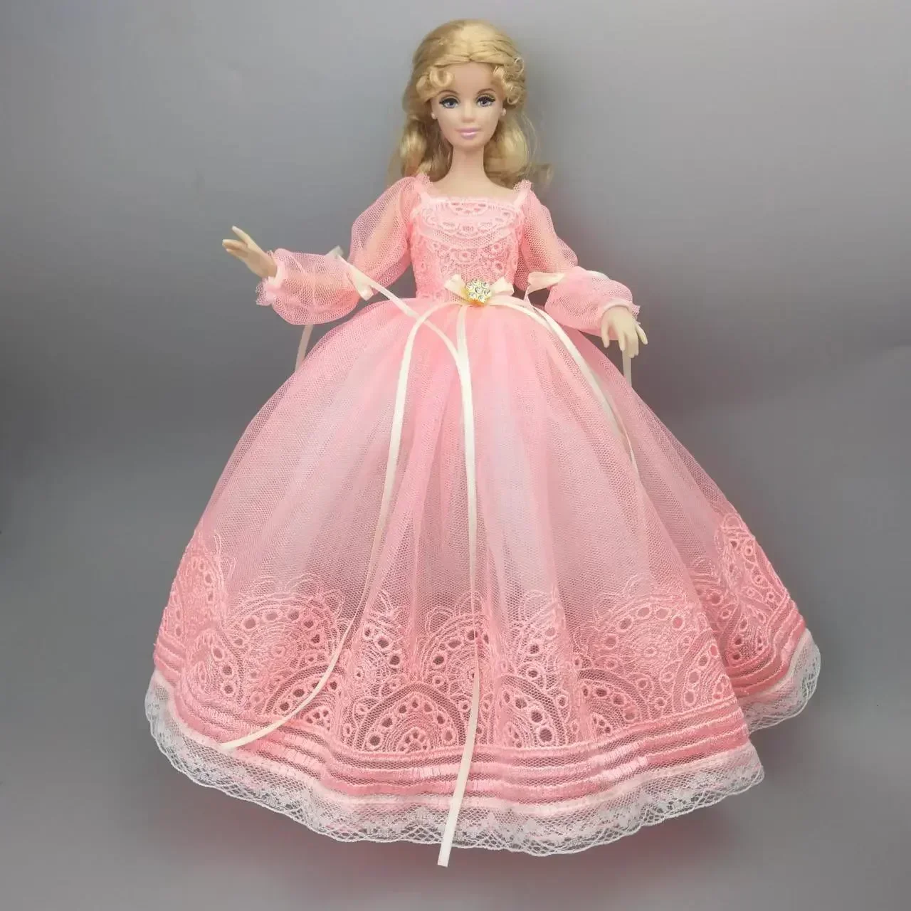 1/6 BJD Pink Puff Sleeve Wedding Dress For Barbie Princess Clothes For Barbie Dolls Accessories Bowknot Gown Outfits Toys 11.5