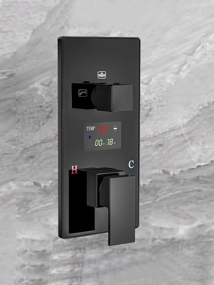 Digitale wandgemonteerde douchemengkraan 2/3-weg zwart/chroom met display High Tech waterregeling voor bad en douche - afbeelding 2
