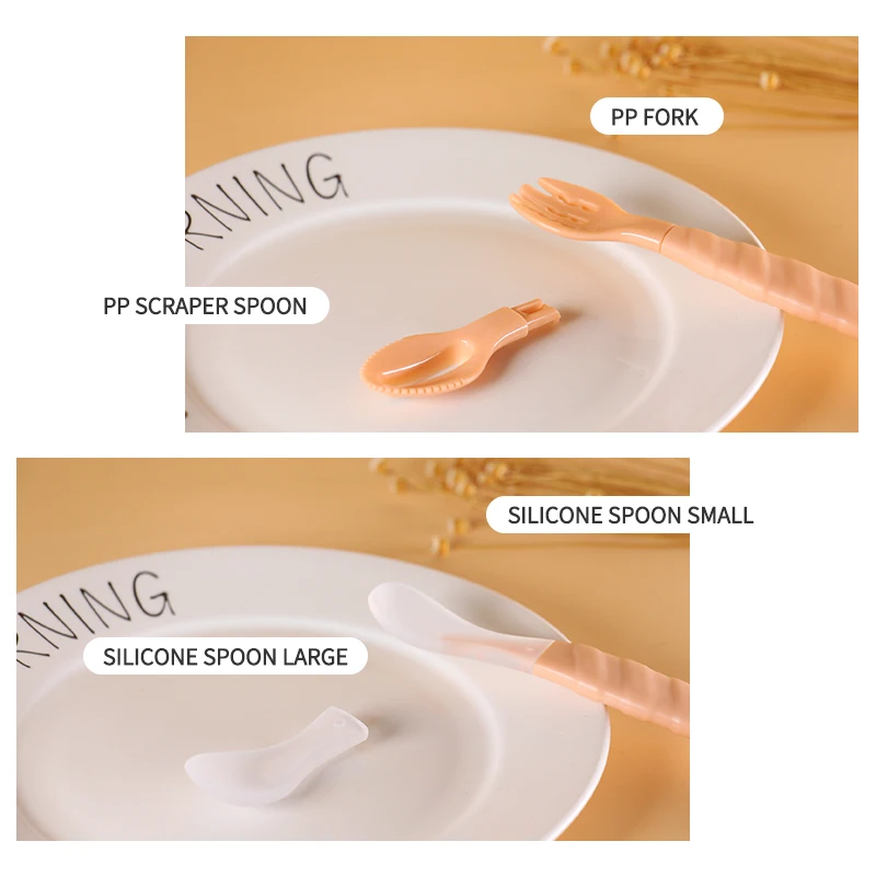 1 Pcs Baby Feeding Spoon Multifunctional Food Spoon Fruit Scraping Mud Comes With Two Replacement Spoons Food Silicone Bpa Free