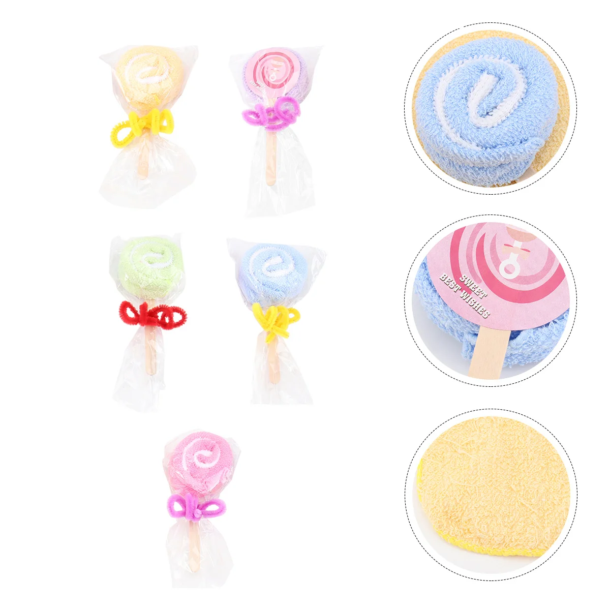 

5Pcs Lollipop-Shaped Towel Set Cute Decorative Bathroom Towels for Holiday Party Favor Gift Washcloth for Home Hotel Decoration