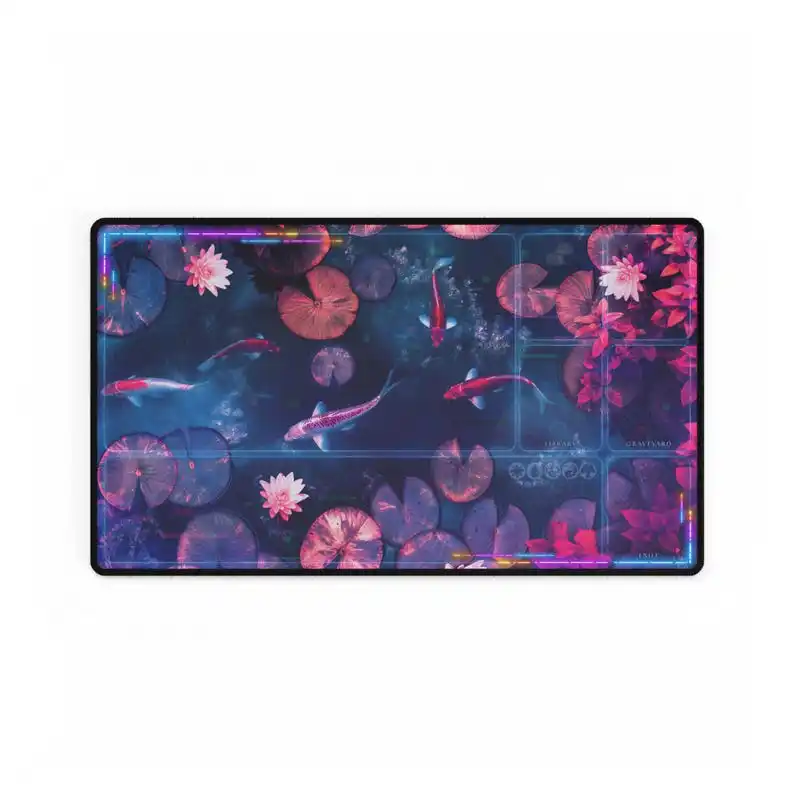 Playmat Lotus Kamigawa com zonas 23,6 "X 13,8" Vaporwave Glitch Koi Pond Mousepad Gamer Acessório de escritório Tapete de teclado Tapete de mesa
