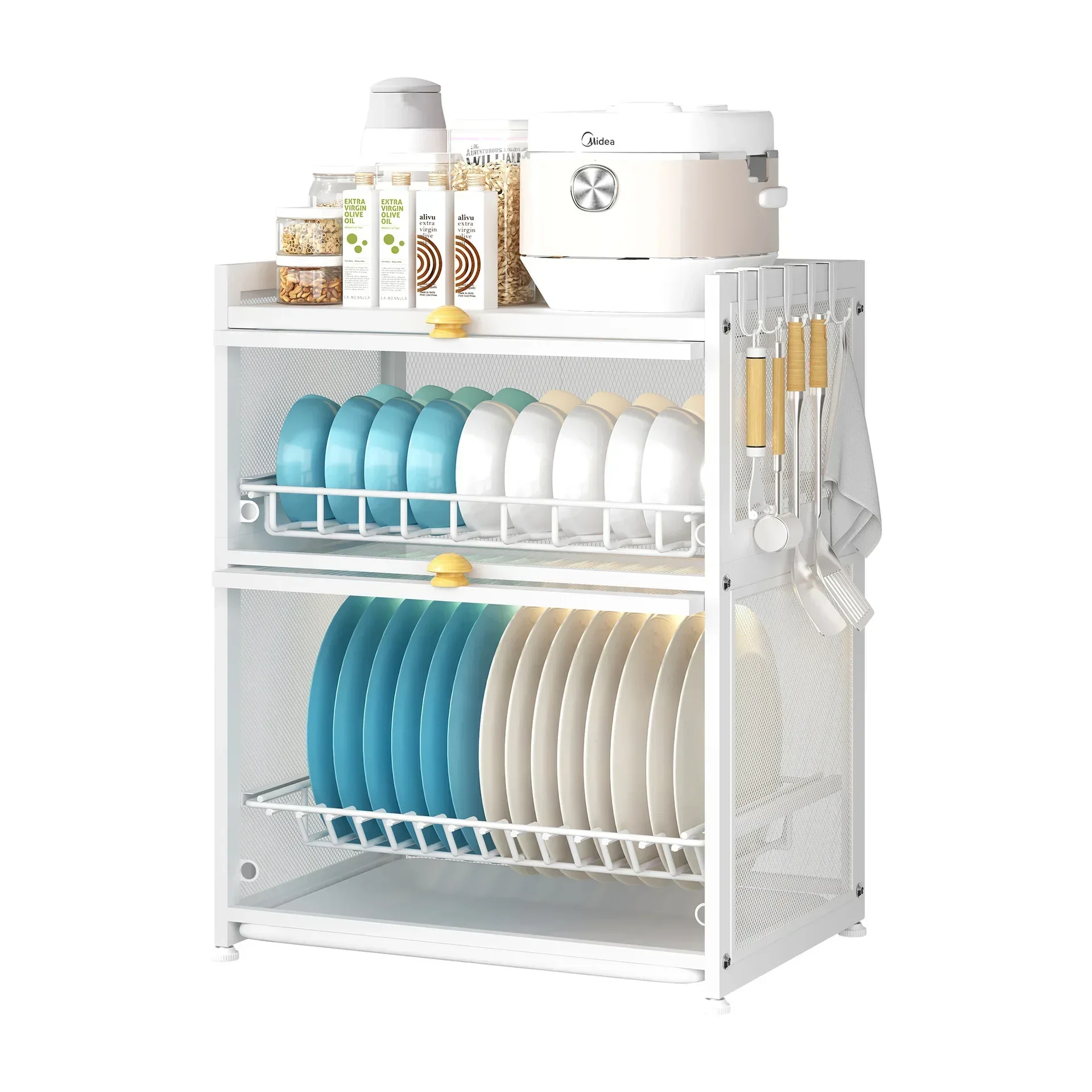 Dust-Proof Countertop Dish Draining Storage Rack Cabinet Closed Kitchen Storage Rack with Cabinet Door