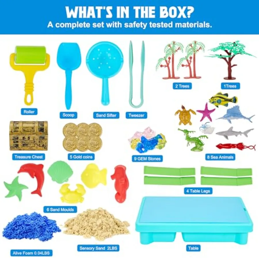 Ocean Sensory Table with Sands Bin with Lid Indoor Outdoor Use Sand Art Kit for Boys and Girls Toys for Toddlers Age 35 17x11.5
