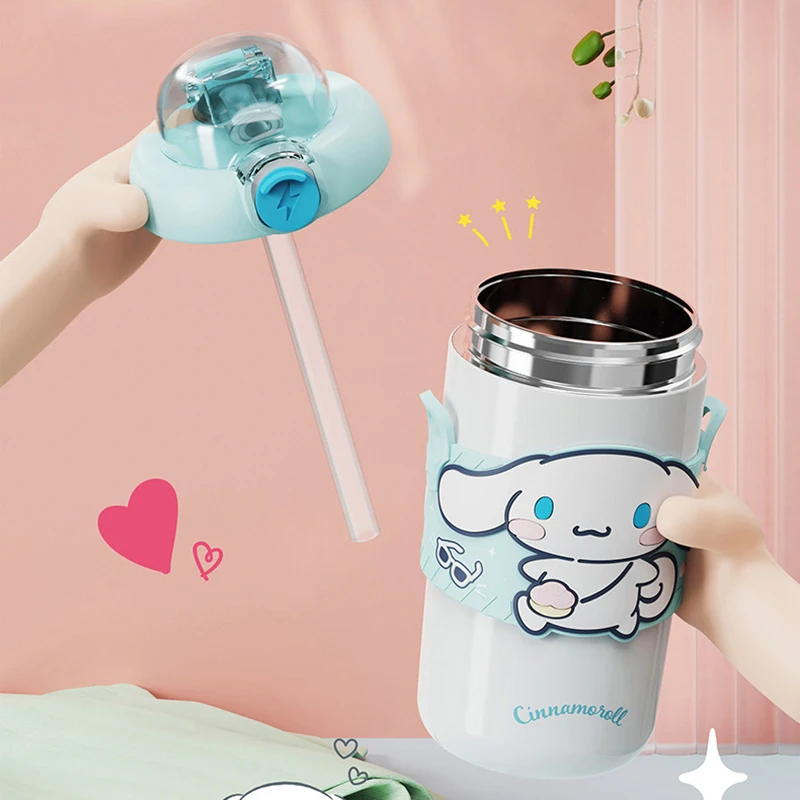 380Ml Cinnamoroll Thermos Cup Kawaii Sanrio KT Cat Melody Kuromi High Capacity Portable Non Slip Heat Insulation Drop Resistance