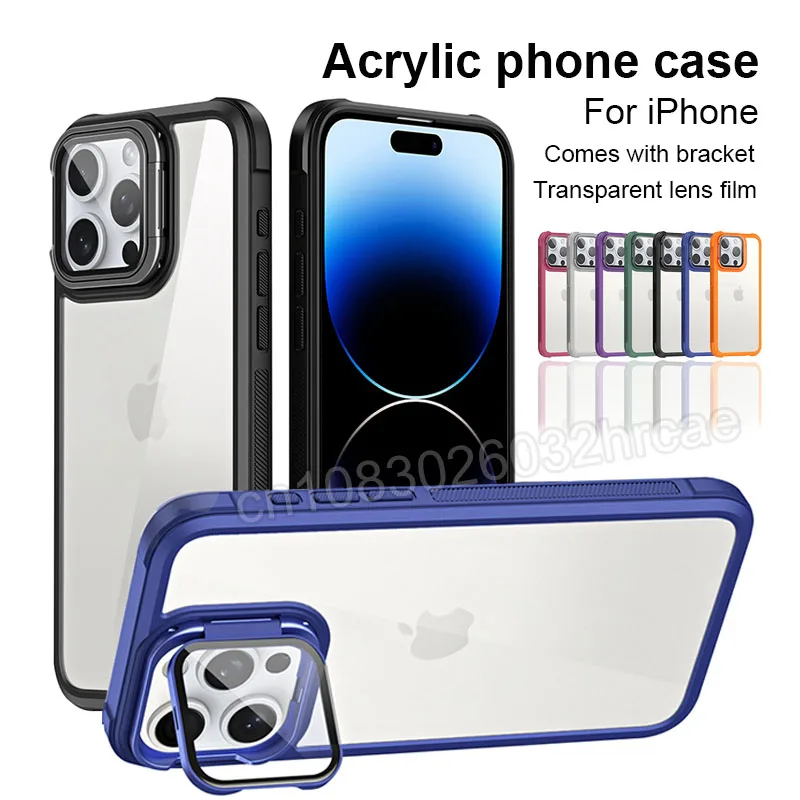 Luxury Shockproof Transparent Phoen Case For iPhone 15 14 Pro Max 13 12 11 Comes With Bracket Acrylic Back Cover