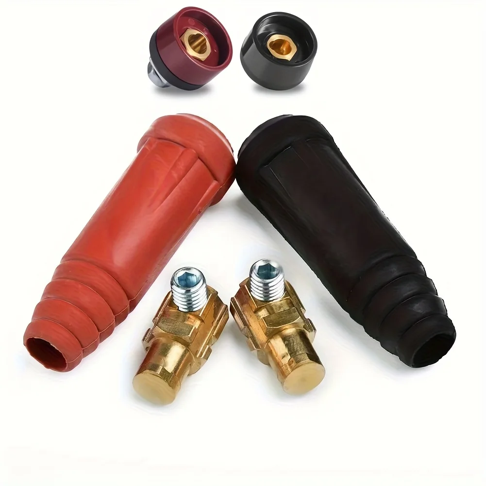 2Pc DKJ10-25 TIG Welding Cable Connector 200Amp European Quick Joint Male Plug With Socket Brass Inserts Red Black PVC Structure