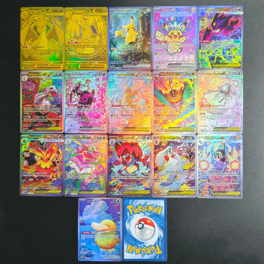 Colección 2026 DIY Texture Pokemon TCG Mega EX, Pikachu Mega Charizard X EX EN Promo Serie M2A, Edición Limitada Premium con Lámina Metálica