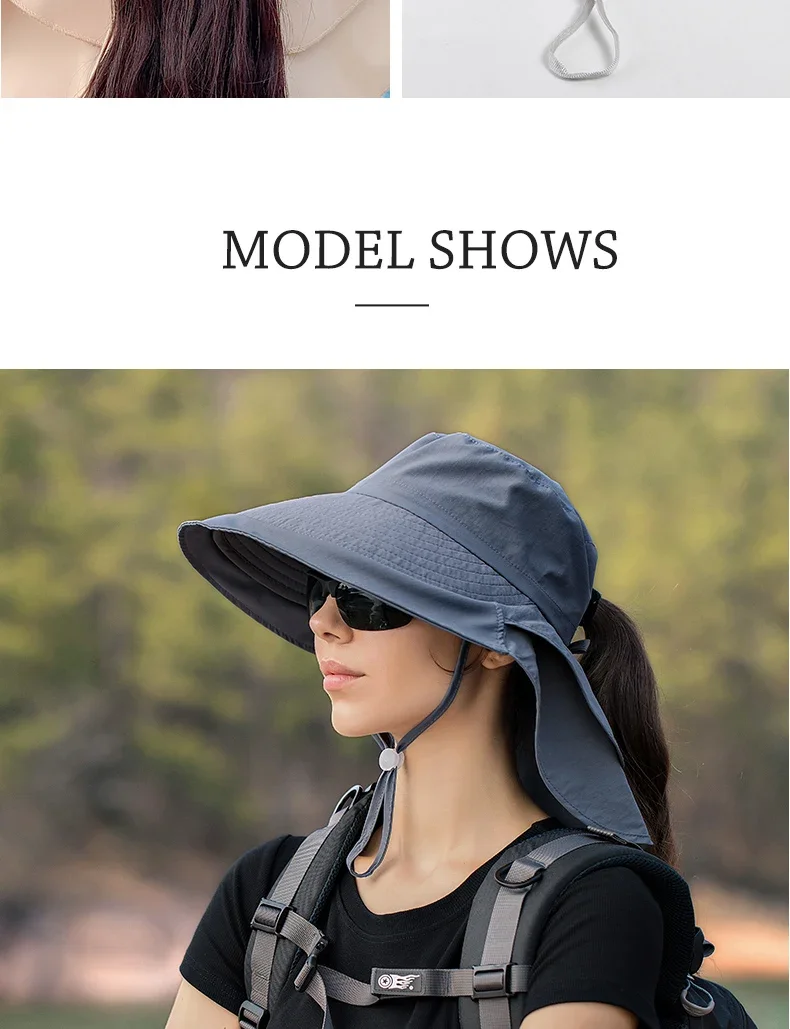 Sommerhut für Damen, Outdoor UV-Schutz für den Hals, Sonnenblende für Herren, Angeln, Wandern, breite Krempe, Schal, Sonnenschutz, Pferdeschwanzkappe, undefiniert – Detail 6