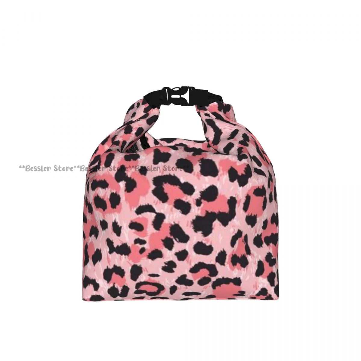Roll Top Thermal Lunch Bag Leopard Skin Texture Insulated Bento Bag Reusable Food Storage Handbag