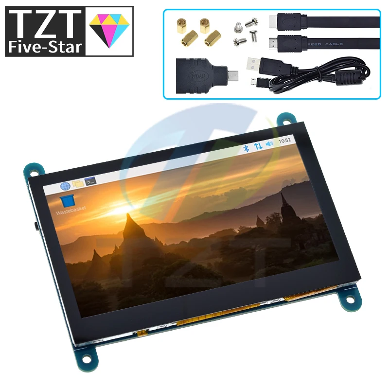 Imagem -04 - Tzt-touch Control Painel de Tela Capacitiva Monitor Ips para Raspberry pi Usb Hdmi Display Lcd 800*480 Pontos 43 Polegadas