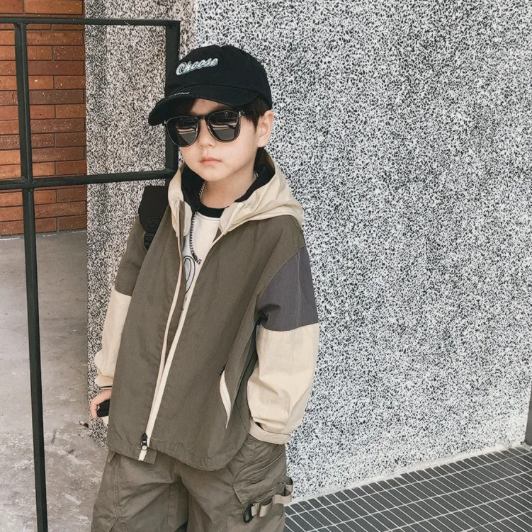 

Korean Children's Hooded Jacket 3-12Y Autumn Boy Windbreaker Zipper Hoodie Baby Solid Spring Jacket Casual Top Clothes Outerwear