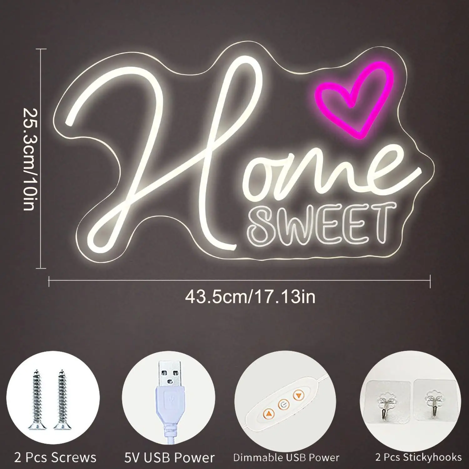 home sweet neon signs，USB LED neon light sign，for wall decorations，Bedroom, living room, bar,A gift for a friend