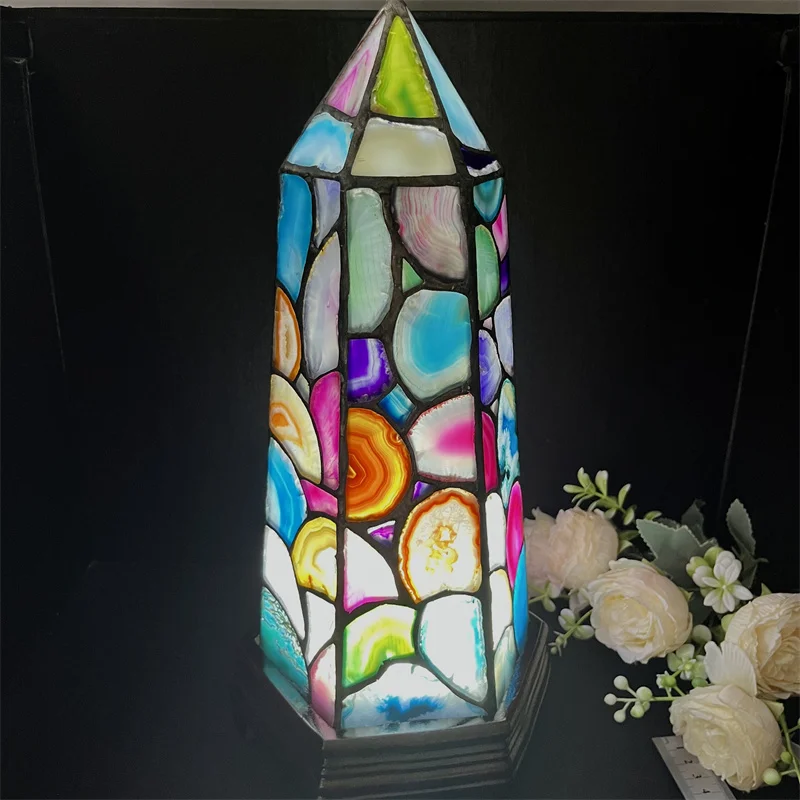 Wholesale Healing Crystals Polished Agate Slice Crystal Table Desk Lamps Night Light For Decoration