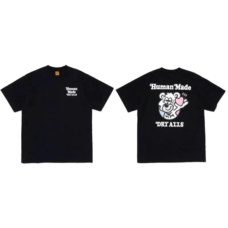 New Summer 2026 HUMAN MADE Unisex Round Neck T-Shirt with Japanese Heart-Shaped Letter Print vintage Distressed Short Sleeves