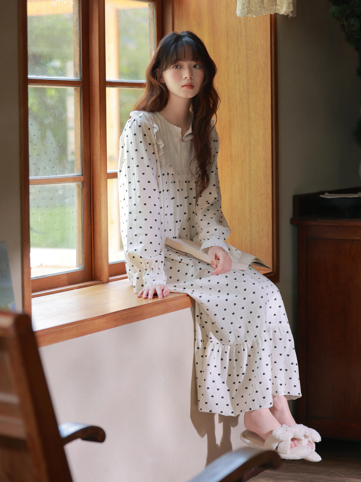 princ-mark-long-sve-sp-dr-women's-spring-autumn-new-sweet-faionable-court-princ-sle-cute-extra-long-pajamas