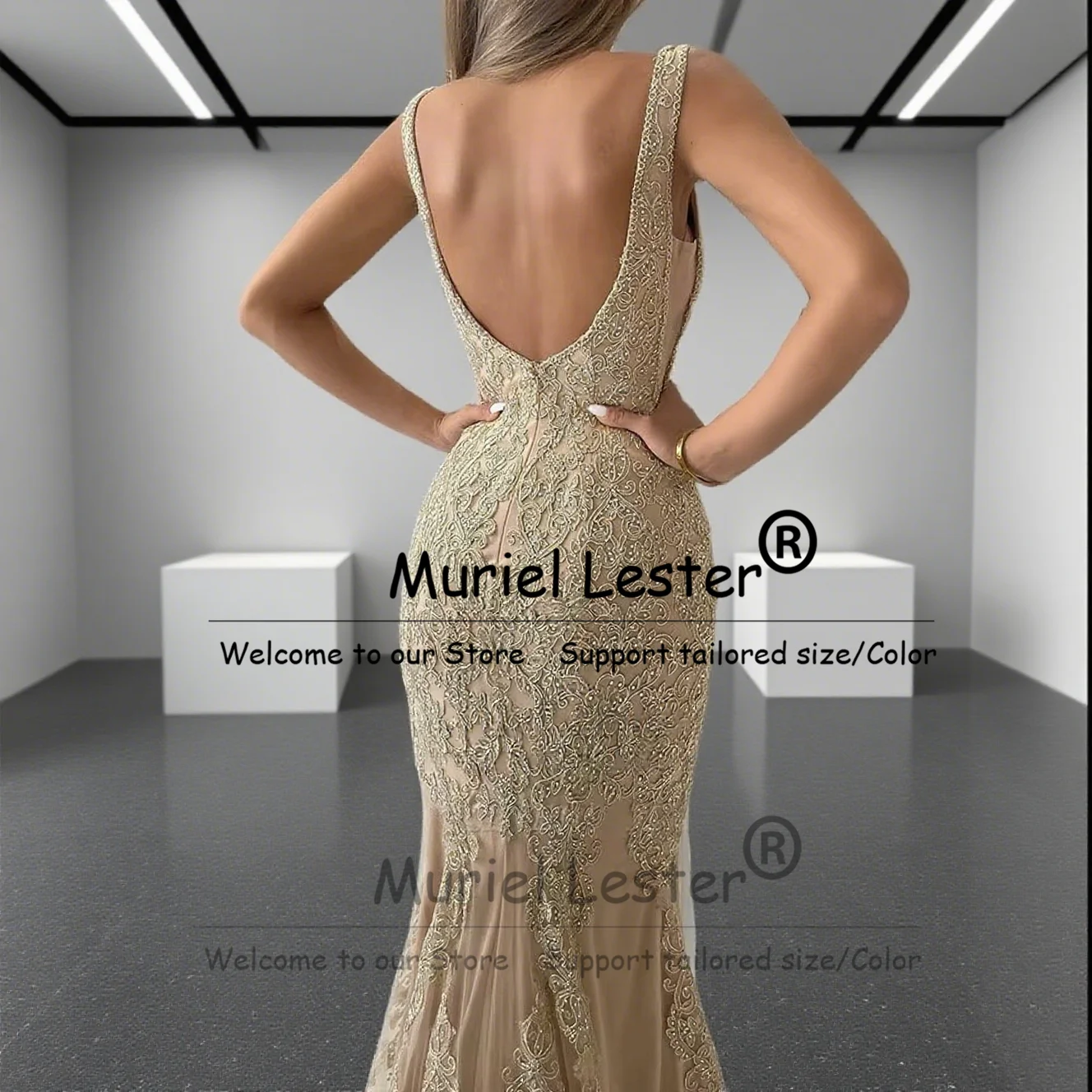 Luxus Spitze Applikationen Perlen Prom Kleider Für Hochzeit Gast Angepasst V-ausschnitt Backless Meerjungfrau Abend Party Kleider Robe De Soriee