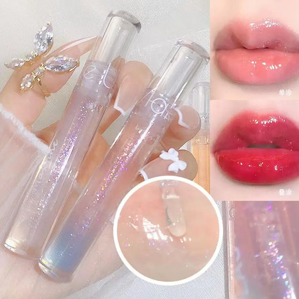 Rouge à lèvres en verre transparent, gloss à l'eau miroir, cosmétiques imperméables, liquide durable, brillant à lèvres, O0b5