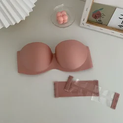 Women Strapless Bras Bra Green InvisibleWith Nylon Pink Seamless Simple And Casual Soft Strapless Bras Apricot