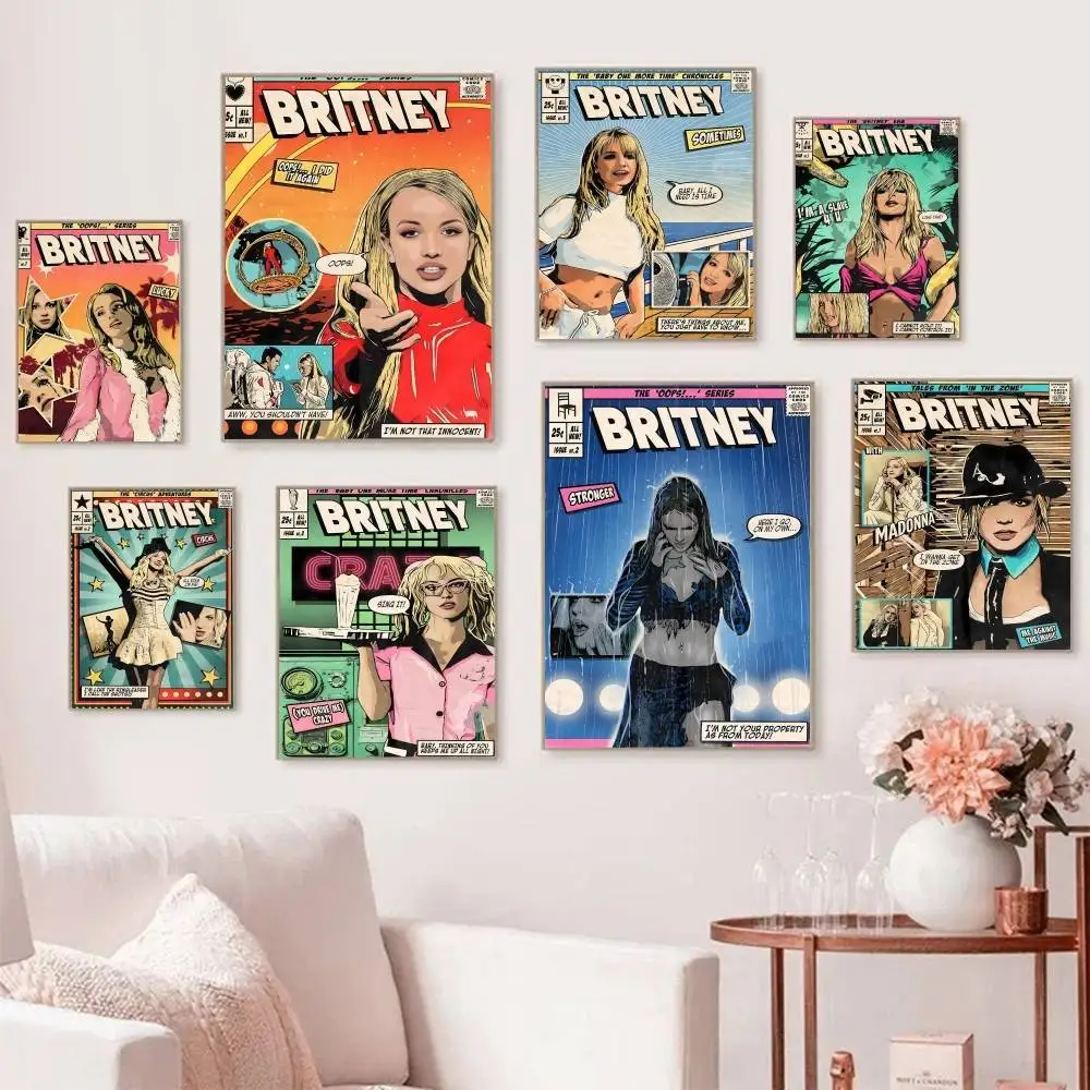 Cartoon American Singer B-Britney Spears Album Posters Self Adhesive Waterproof Ideal For Living Room Bedroom Bar Decoration