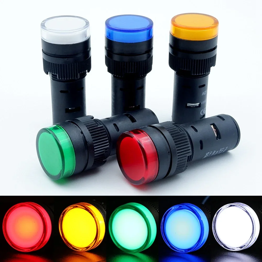 16mm 12V 24V 110V 220V Panel Mount Signal Power Led Indicator Light Blue Green Red White Yellow Pilot Lamp