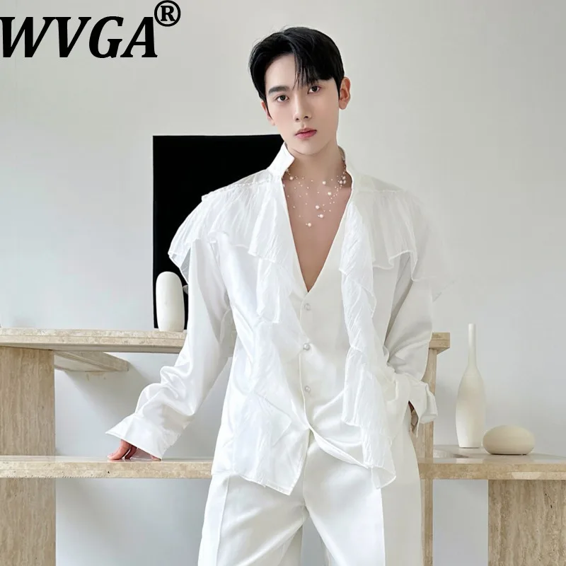 

WVGA Spring Summer New Man Tide Niche Design Personalized V-Neck Long Sleeve Shirt Chic Casual Ribbons Trendy Top Ins Y2K W21725