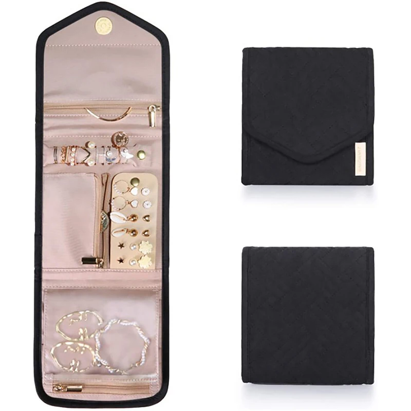 S/l Portable Roll Foldable Jewelry Case Travel Jewelry Organizer For Journey Earrings Ring Diamond Necklace Brooches Storage Bag