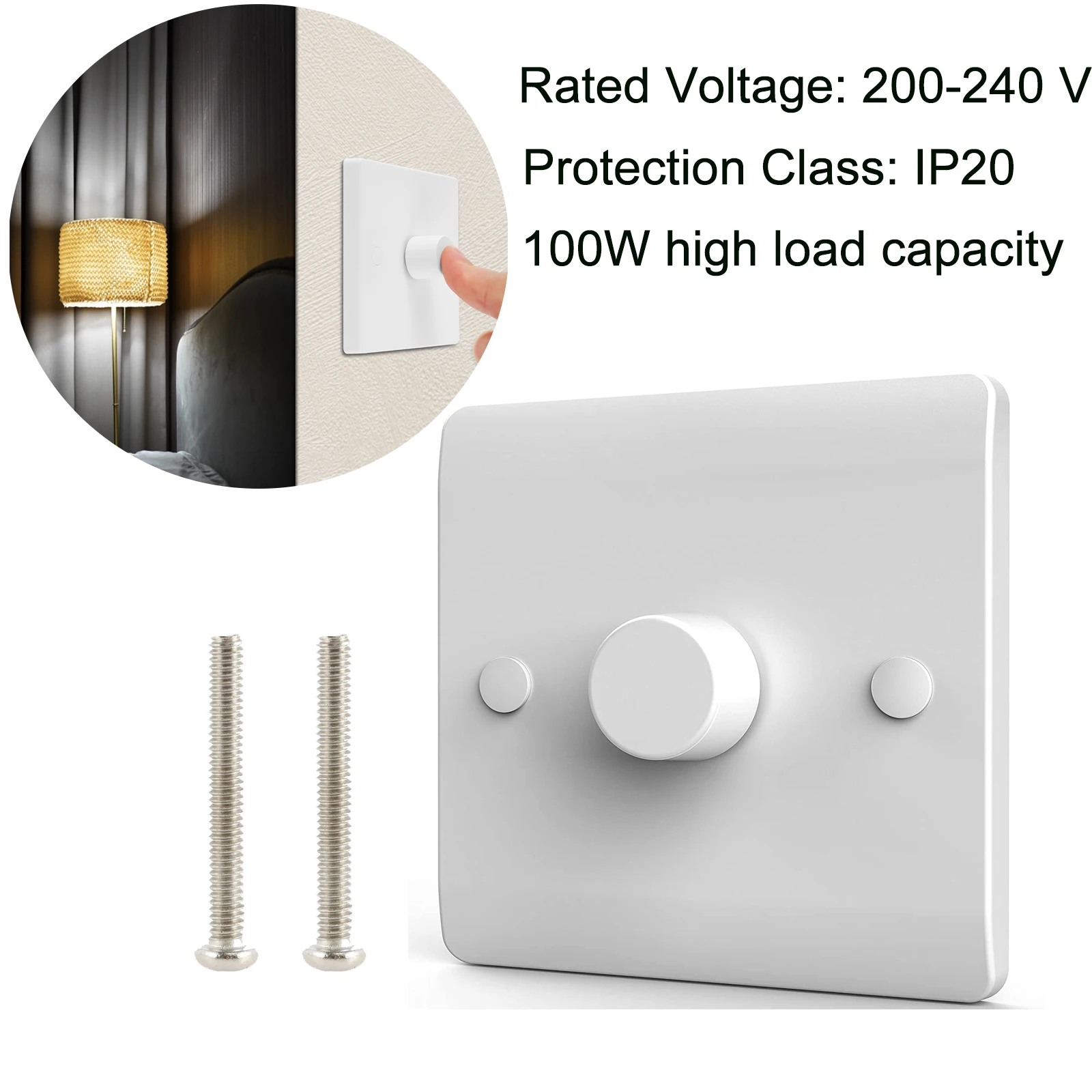 

LED Dimmer Switch Edge Dimmer Switches Rotary Push On/Off 3-100 Watts For Dimmable LED/Halogen/Incandescent Lights Trailing