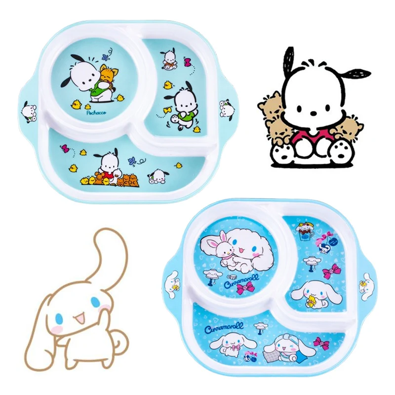 

Cinnamoroll Pochacco Melamine Cutlery Children's Plate Cute Girl Drop Resistant 3 Grids Dish Cartoon Animation Kitchen Tableware