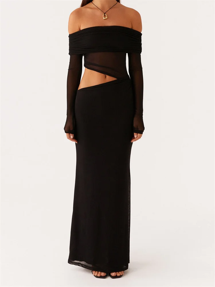 CHRONSTYLE – robe sans bretelles pour femmes, épaules dénudées, Slim, froncée, couleur unie, manches longues, dos nu, maille, robe de soirée, Club, 2025