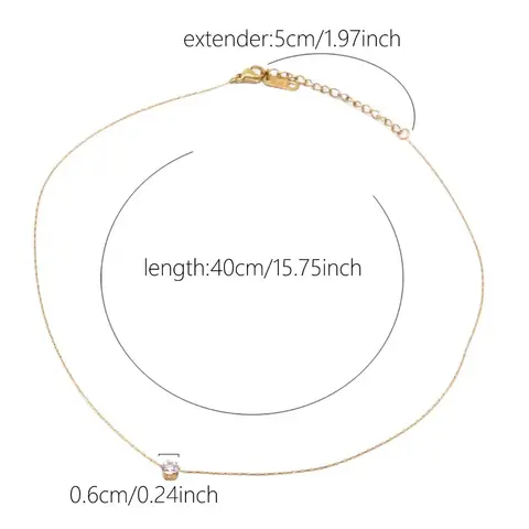 स्टेनलेस स्टील गोल्ड प्लेटेड सुंदर मिनिमलिस्ट ज़िरकोन चार्म एंटी टार्निश चेन गोल क्लियर Cz स्टोन नेकलेस महिलाओं के लिए ज्वेलरी 8 best sales छोटा हार - №2