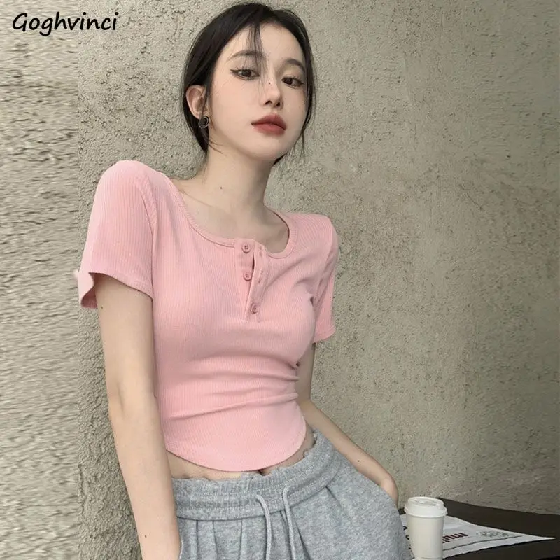 T-shirts Women Casual Square Collar Prevalent New Summer Hotsweet Slim Korean Style Minimalist All-match Literary Maiden Tops