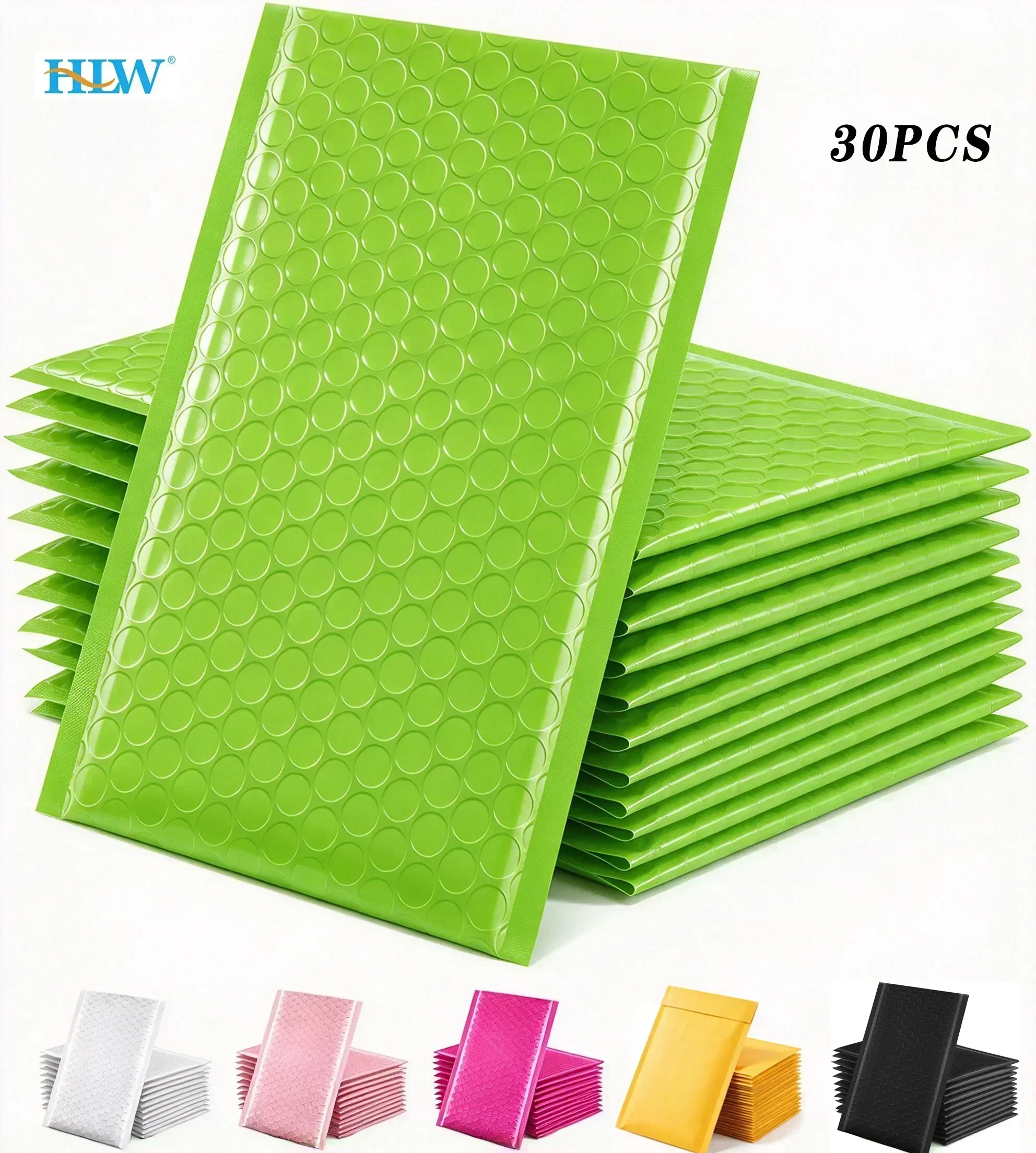 HUALIWEN Green Poly Bubble Mailers, Self Seal Waterproof Padded Envelopes, Shockproof Mailing Shipping Bags, 30Pcs