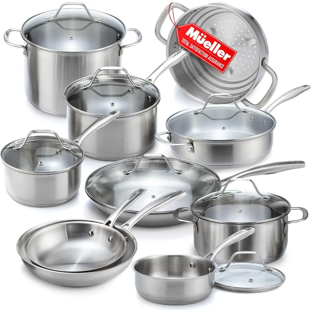 

Pots and Pans Set 17-Piece, Ultra-Clad Pro Stainless Steel Cookware Set, Ergonomic EverCool Handle, Includes Saucepans, Skillets