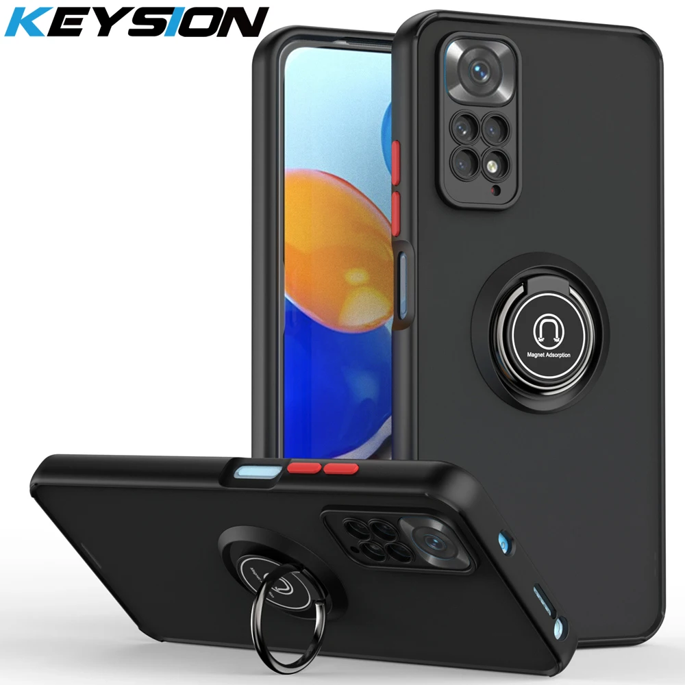 KEYSION Matte Case for Redmi Note 11 11S 11 Pro 5G Global Transparent Ring Shockproof Phone Back Cover for Redmi Note 11 Pro+ 5G