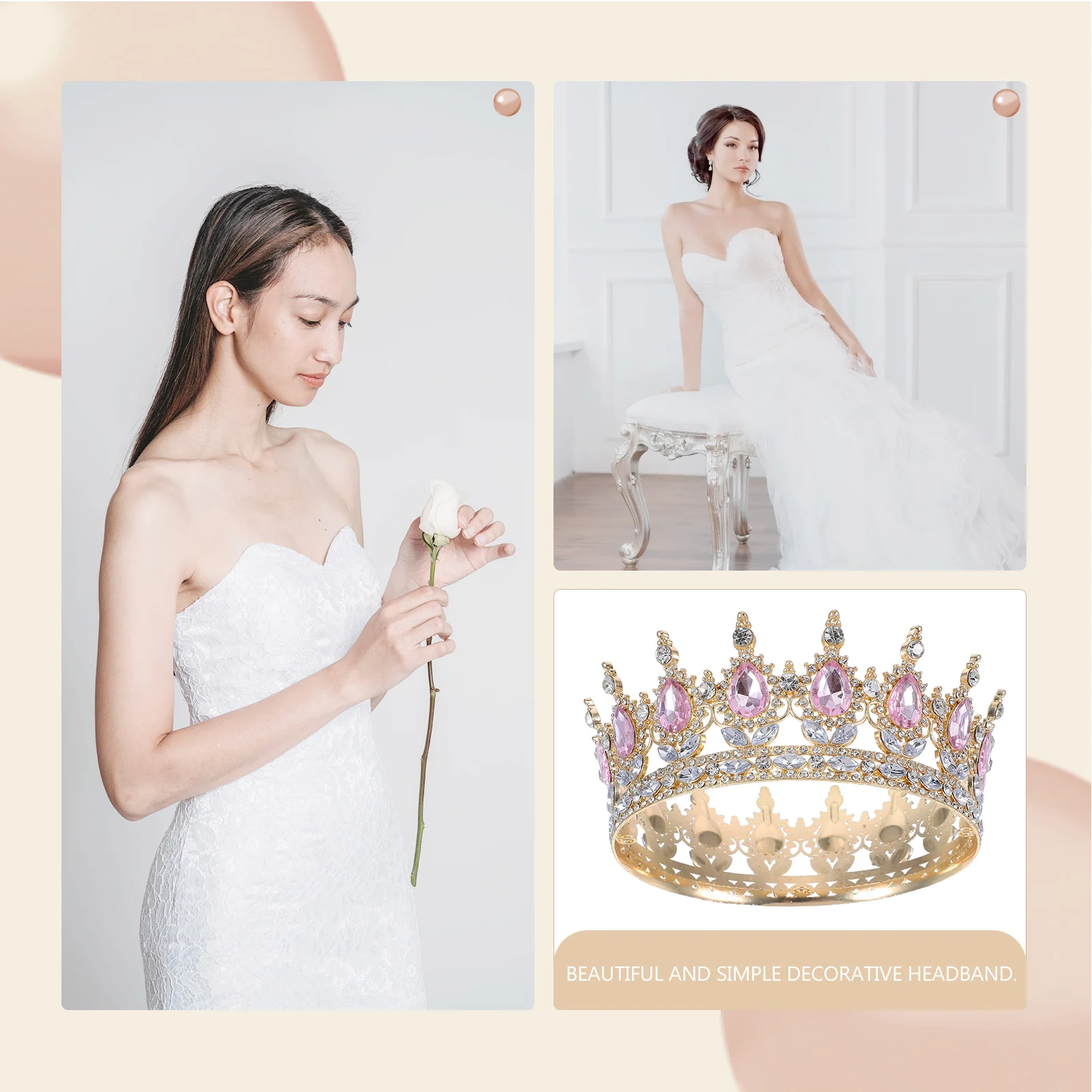 

Bridal Crown Wedding Hair Accessories Crystal Tiaras for Women Girls Bride Jewellery Decor Photo Prop Suitable Weddings Parties
