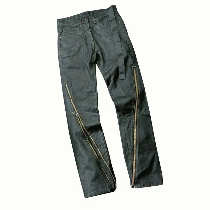 Owen Seak Men‘s Oil wax Jeans Classic Denim Gothic Men Coated Casual Trousers High Street Solid Designer luxury Pants - Image 5
