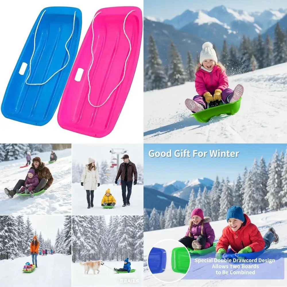 

All-Season 2-Person Heavy Duty Sled with Pull Rope - Reinforced Plastic for Adults and Teens - High Capacity Snow, Grass, and Be