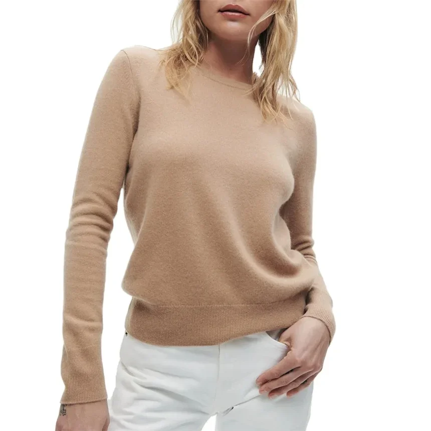 fashion style customized crew neck simple knitted cashmere jumper women pullover sweater