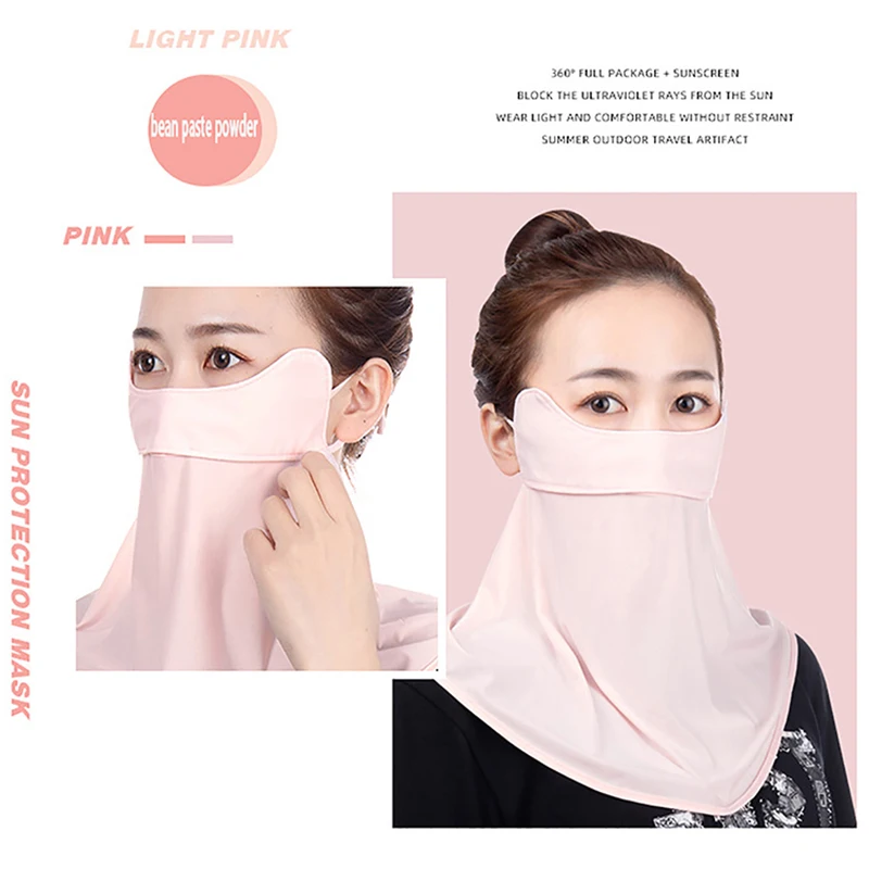 Outdoor Ice Silk Sunscreen Mask Women Summer Anti-UV Quick-drying Face Cover Scarf Breathable Neck Protection Hang Ear Headband