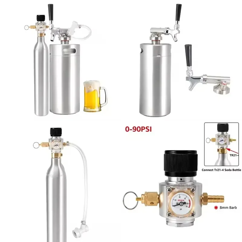 5L 10L Mini Pressure Keg Set with 90 PSI CO2 Inflator and Soda Tank Home Brew Draft Beer Faucet Dispenser
