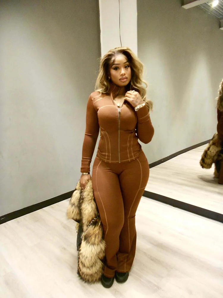 

Женская элегантная спортивная одежда Распродажа Топы с длинными рукавами Брюки-клеш Два комплекта из 2 предметов Спортивный костюм Уличная одежда Леггинсы для бега Одежда