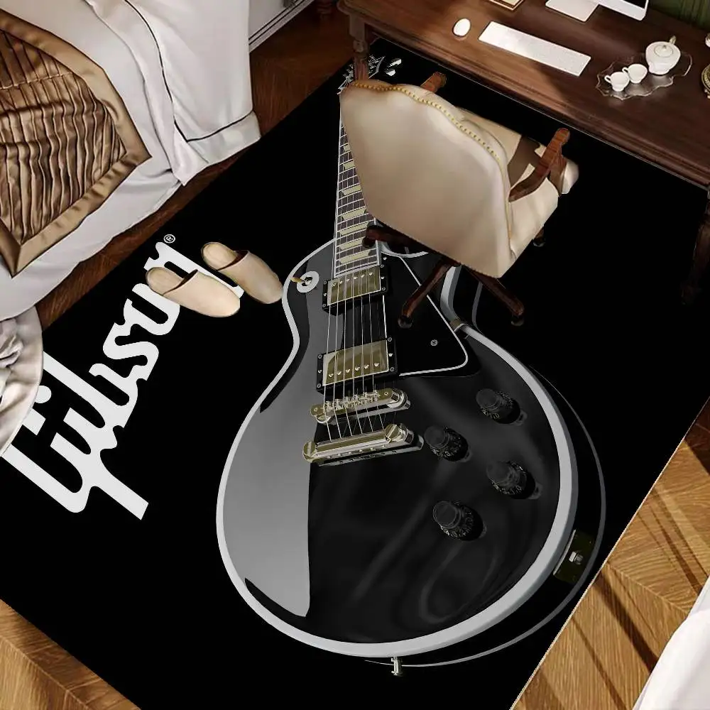 Gibson Guitar Logo Floor Mat INS Style Soft Bedroom Floor House Laundry Room Mat Anti-skid Bedside Area Rugs