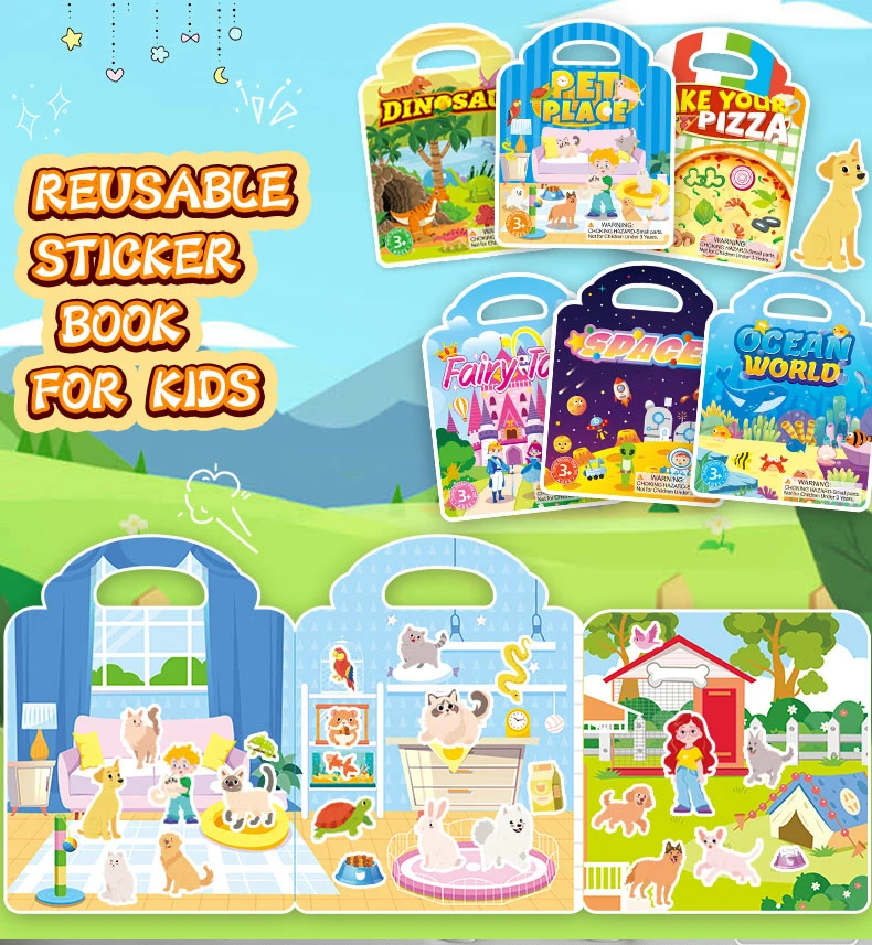 3er-Set wiederverwendbare Jelly-Sticker-Bücher für Kinder: Tier- & Ozean-Cartoon-Sticker-Spielzeug, tragbares DIY-Klebebuch, Sticker-Spielzeug-Geschenke für Kinder – Detail 2