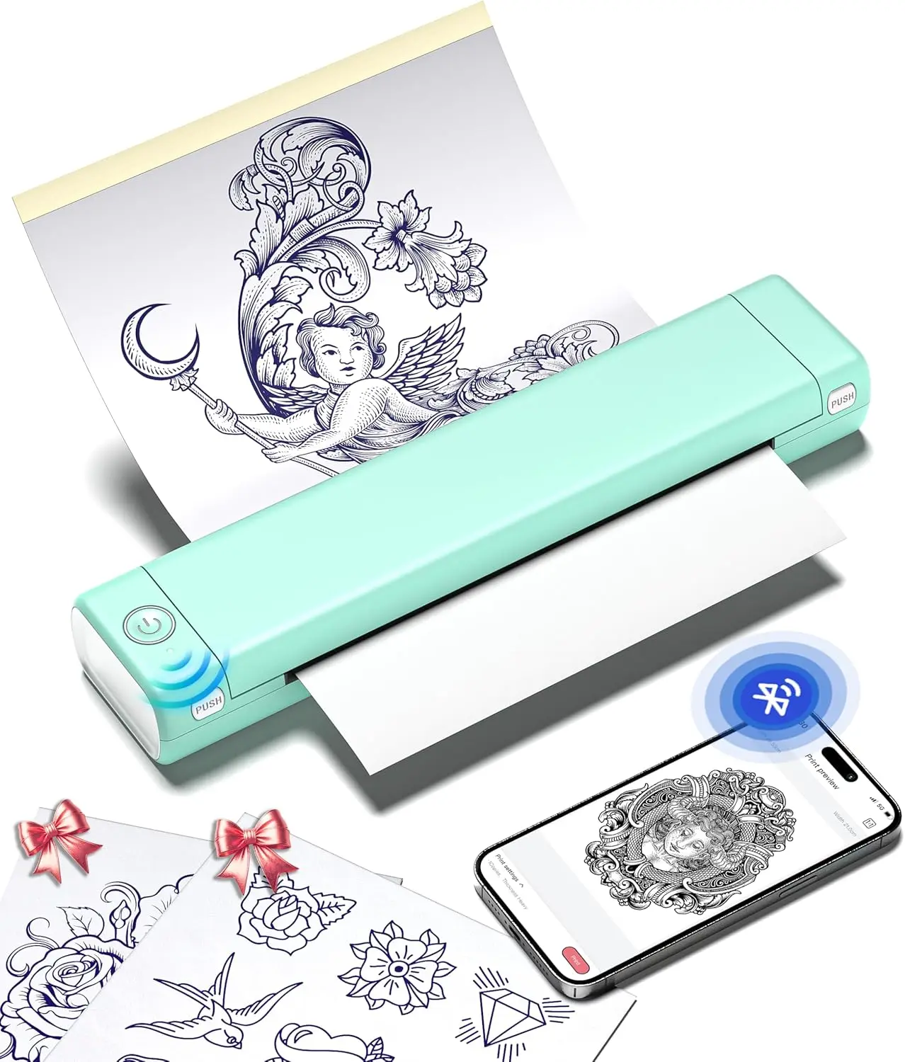 

Wireless Thermal Tattoo Printer with Transfer Paper, Compatible with Phone/Tablet/PC for Tattoo Artists & Beginners