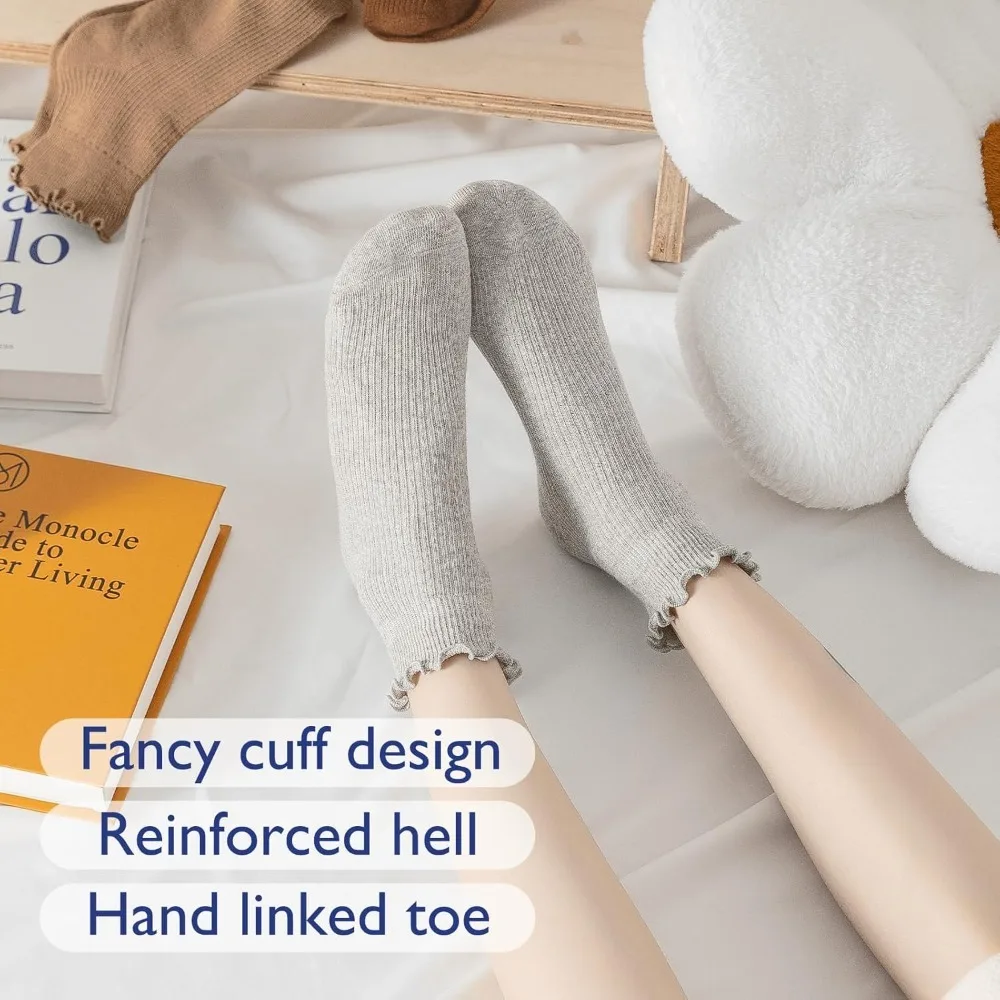 Hstyle 6 Pairs of Ruffle Socks Women, Cute Ruffle Ankle Socks