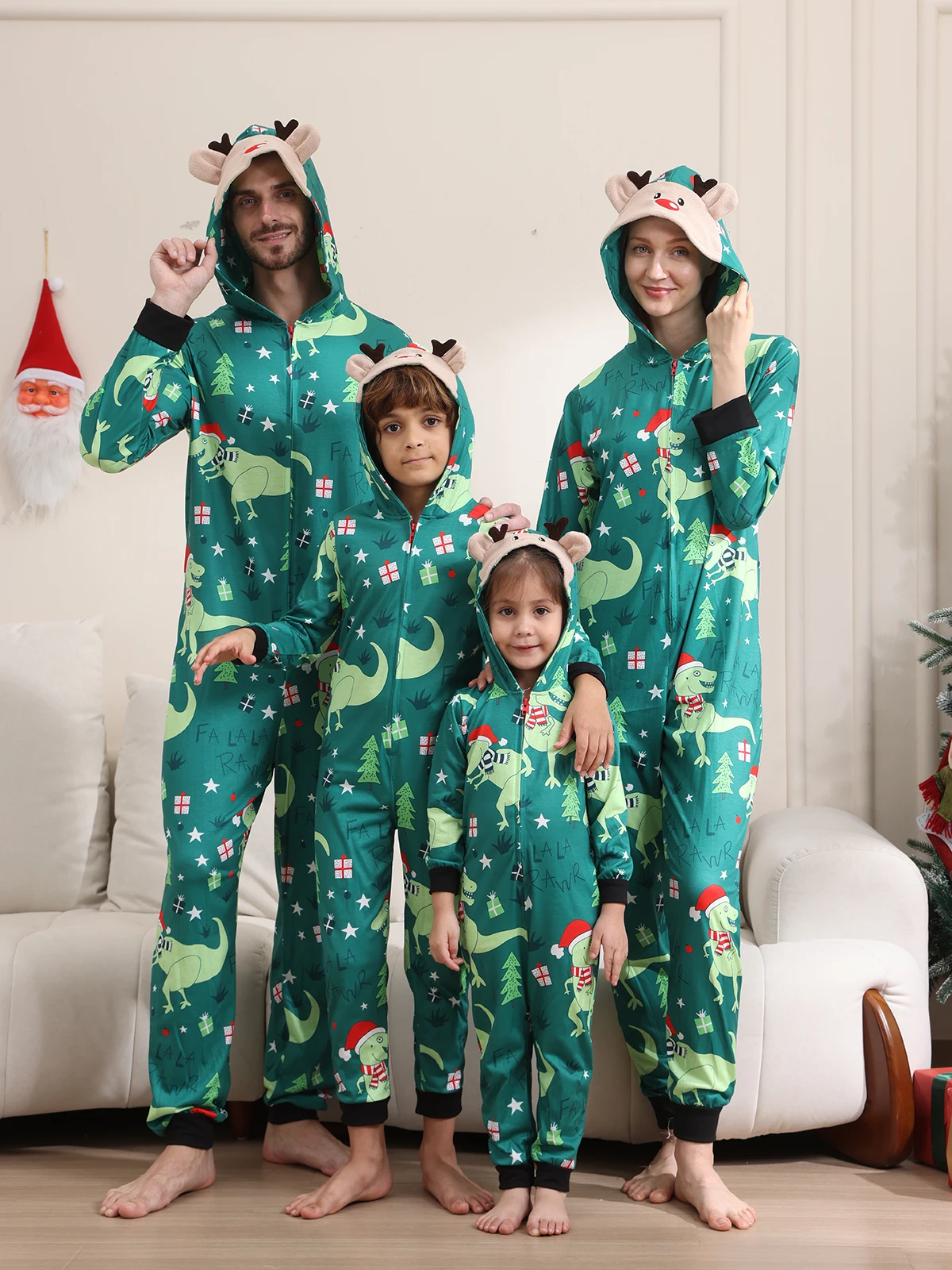 Fashion Christmas Family Pyjamas 2024 Xmas Cartoon Print Hooded Onesie Mother Kids Family Matching Outfits Holidays Baby Clothes