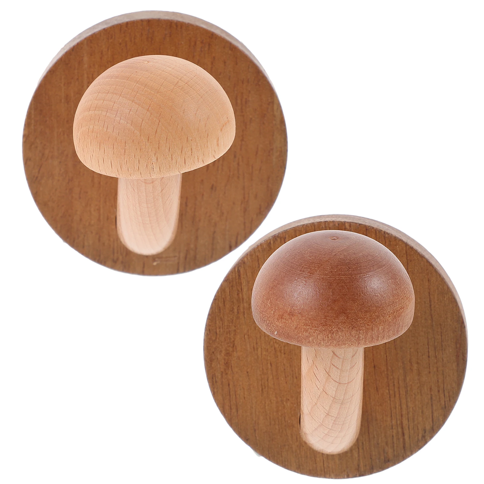 

2pcs Wooden Coat Hooks Nail Free Mushroom Design Wall Decor Towel Rack Hat Holder Wood Walnut Storage Accessories
