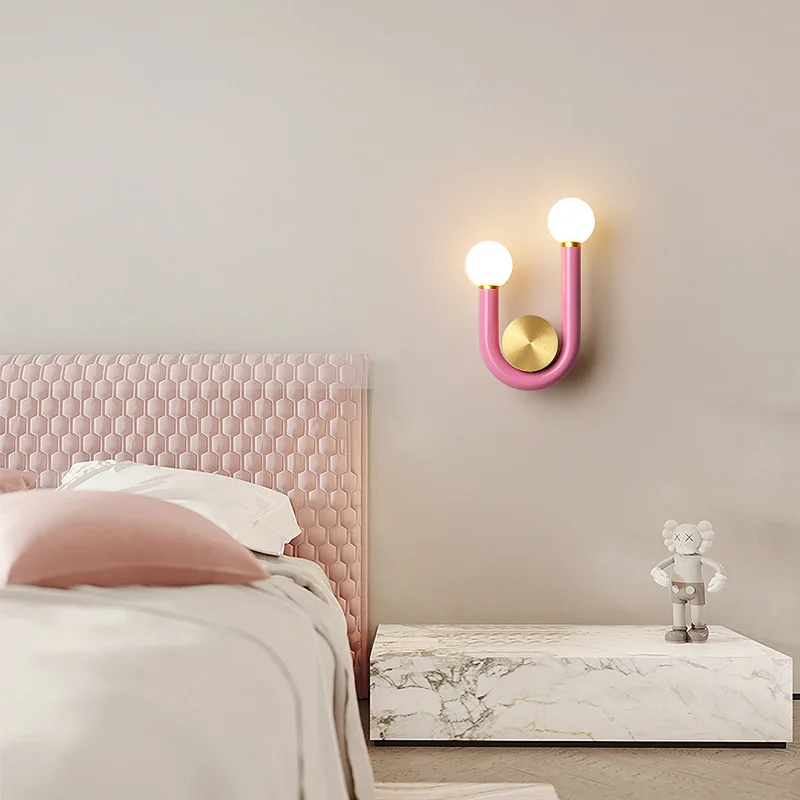 U-Shaped Led Wall Lamp Modern Bedroom Bedside Lamp Living Room Aisle INS Light Nordic Plant Decoration Background Light