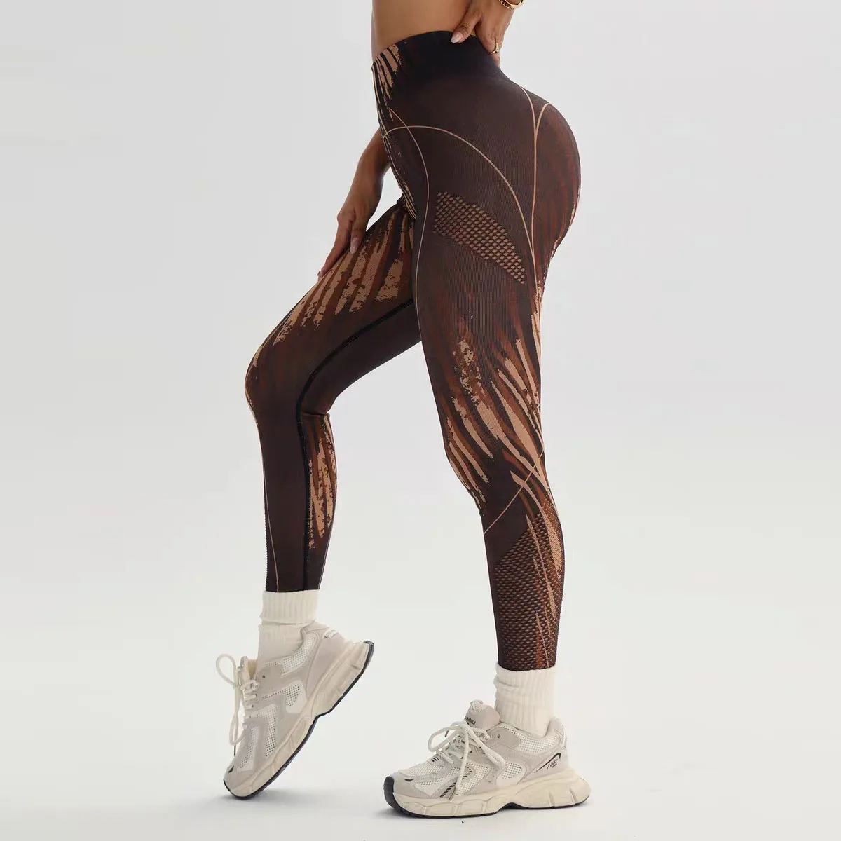 Women Digital Print Leggings Gym Athletic Workout Leggins High Waist Leggins Yoga Pants Hollow Out Sports Training Tights