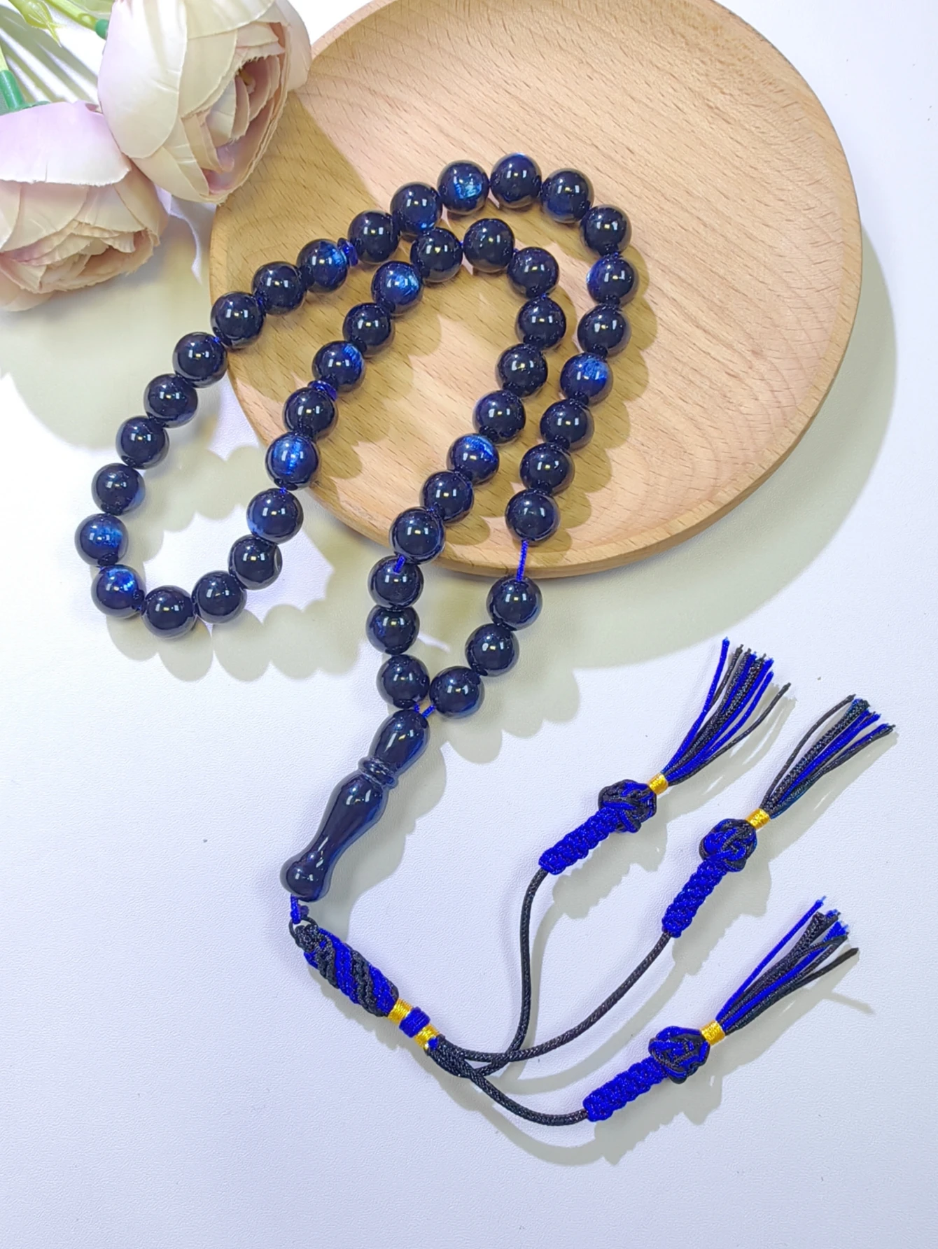 1pc Gradient Blue Black 45 Beads 10mm Handmade Tassel Tasbih, Arabian Style Unisex Resin Prayer Beads, High Quality Muslim Rosar